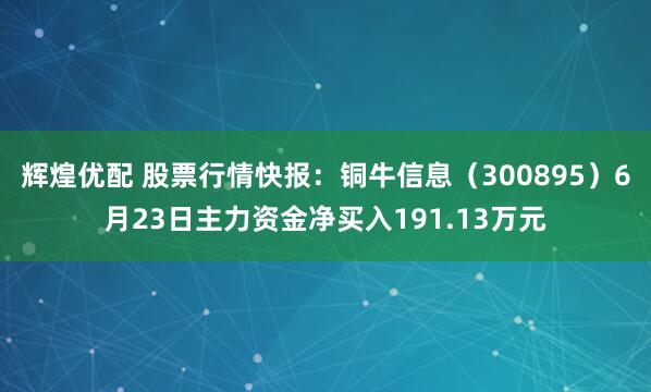 辉煌优配 股票行情快报：铜牛信息（300895）6月23日主力资金净买入191.13万元